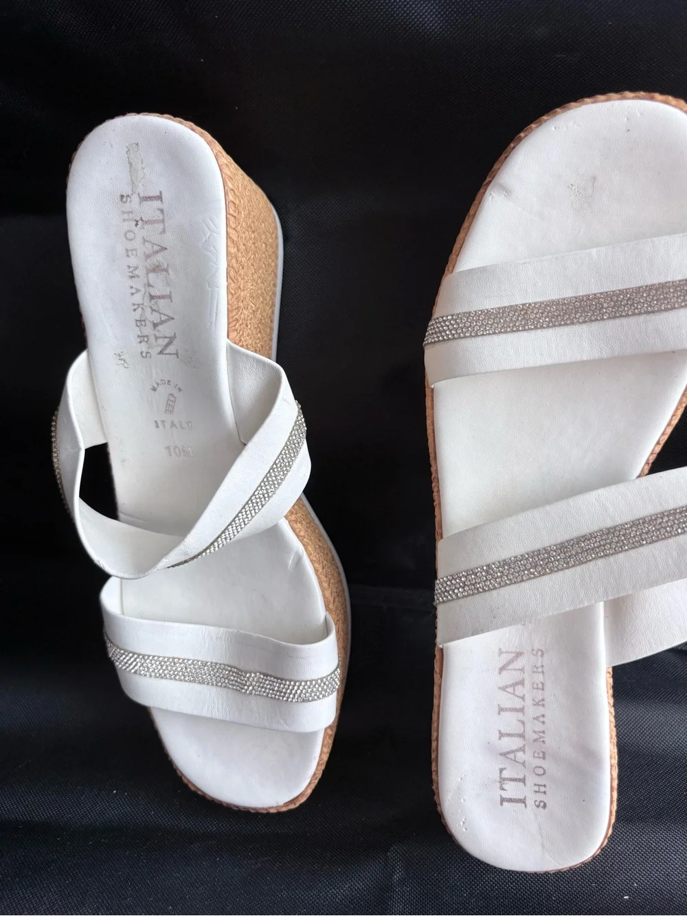 Italian Shoemakers White Wedge Sandals with Rhinestone Straps